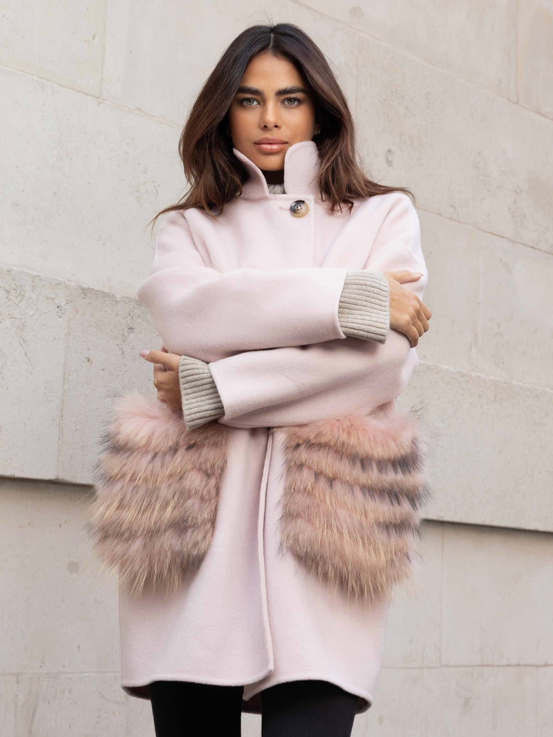 Gray Chelsea Cashmere Coat Pink chelsea-cashmere-coat-fur-pockets-pink Coat XS-S / Light Pink,M-L (low in stock) / Light Pink L.Cuppini