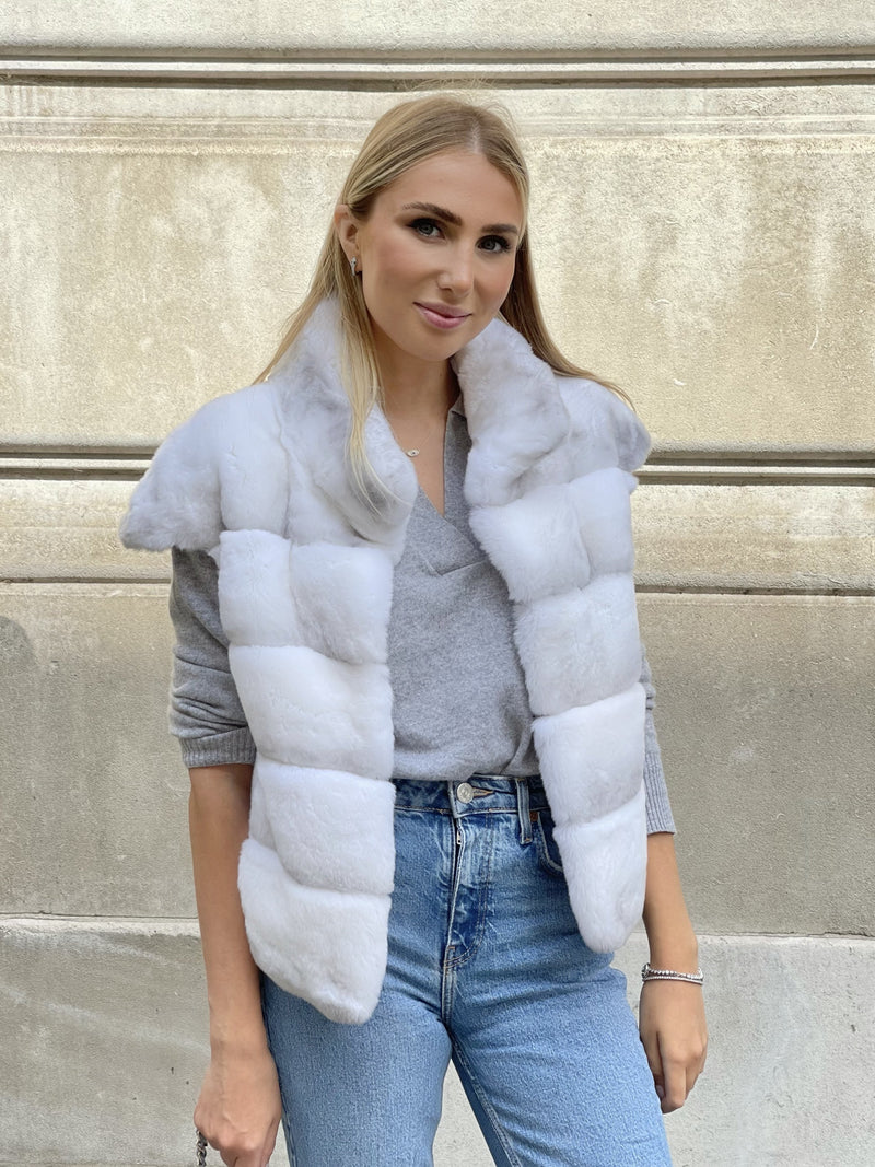 Gray Gilet Snow White rex-fur-gilet-snowhite S (Currently ships 10-days after order),M (Currently ships 10-days after order),L (Currently ships 10-days after order) L.Cuppini