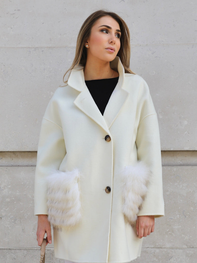 Ivory Cashmere Cape/Hood With White Fox Fur Trim