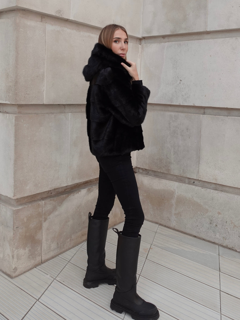 Dark Gray Hooded Alexandra Coat Black hooded-black-alexandra-mink-coat Coat XS / Black,S / Black,M / Black,L / Black,XL / Black L.Cuppini