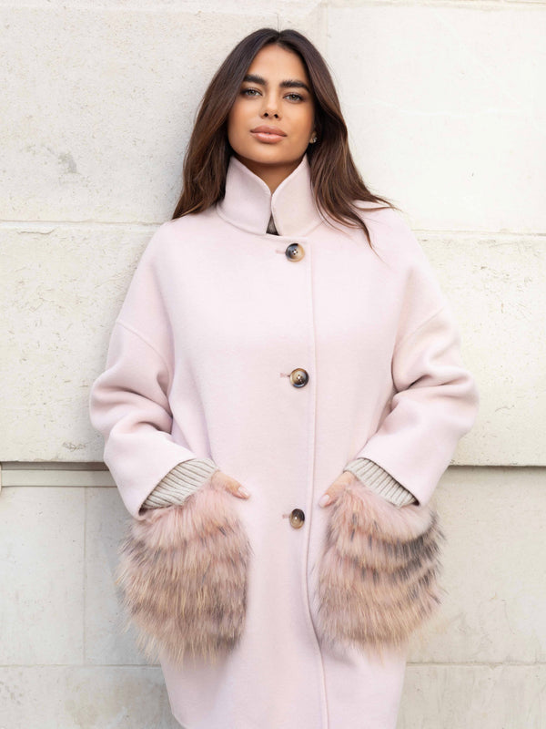 Light Gray Chelsea Cashmere Coat Pink chelsea-cashmere-coat-fur-pockets-pink Coat XS-S / Light Pink,M-L / Light Pink L.Cuppini