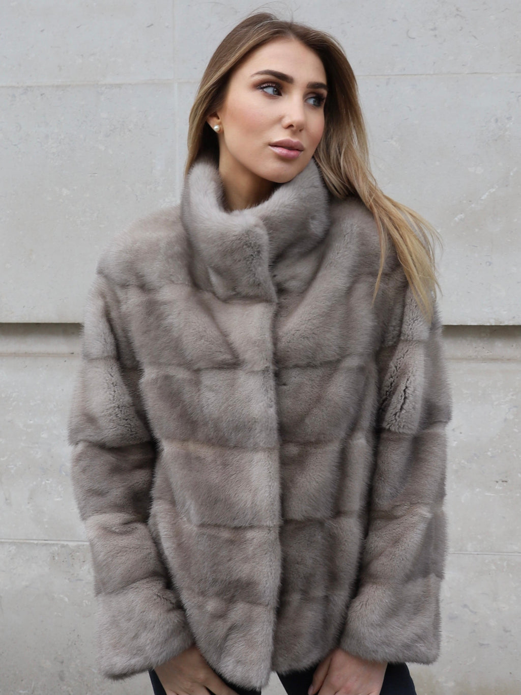 The Alexandra Mink Jacket in grey by L.CUPPINI, crafted from 100% pure female mink fur